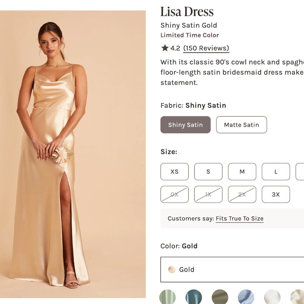 Birdy Grey Lisa Long Shiny Satin Dress - Gold Bridesmaid dress Formal dress